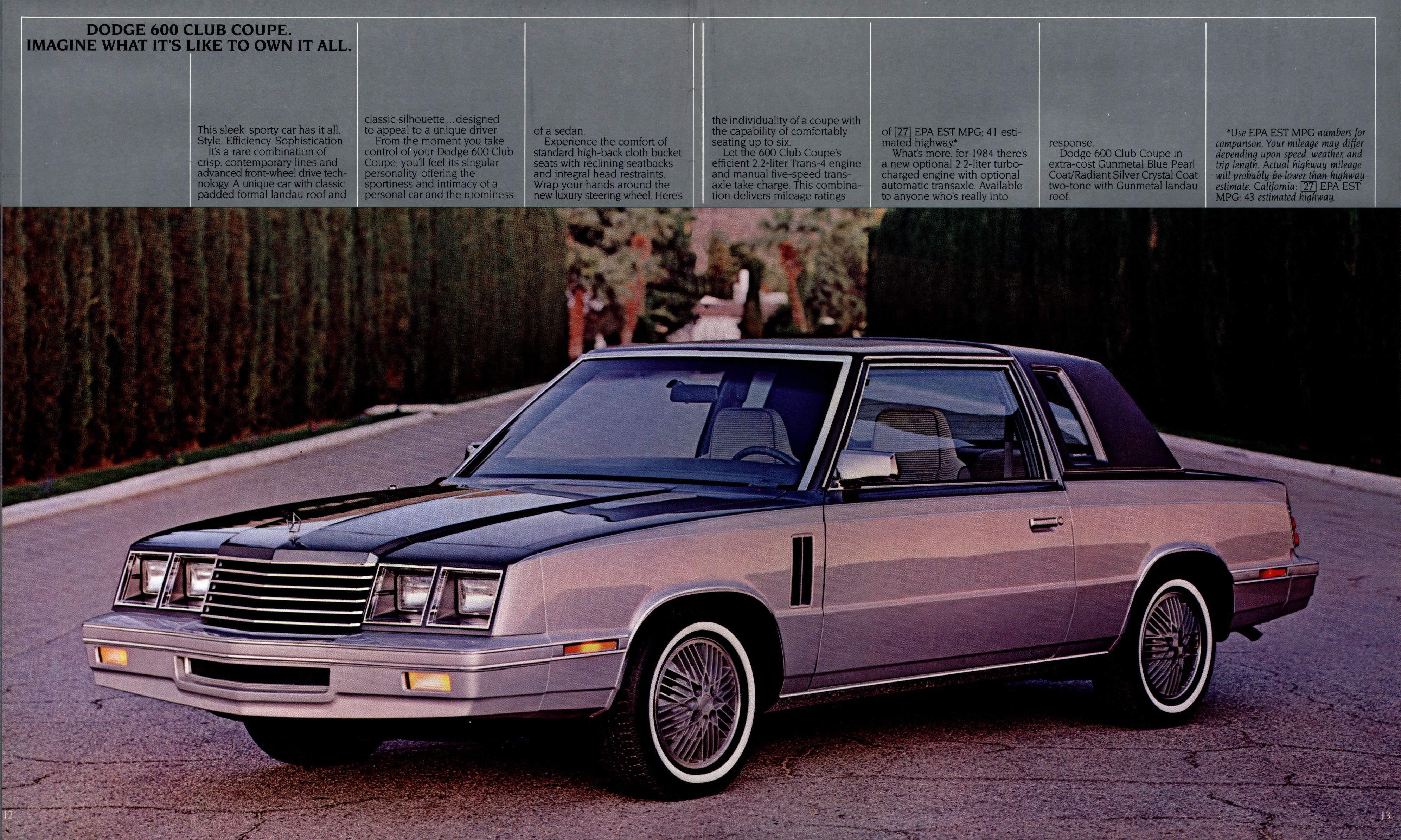 1984 Dodge 600 Series Convertible Club Coupe Four-Door Sedan Sales Brochure 