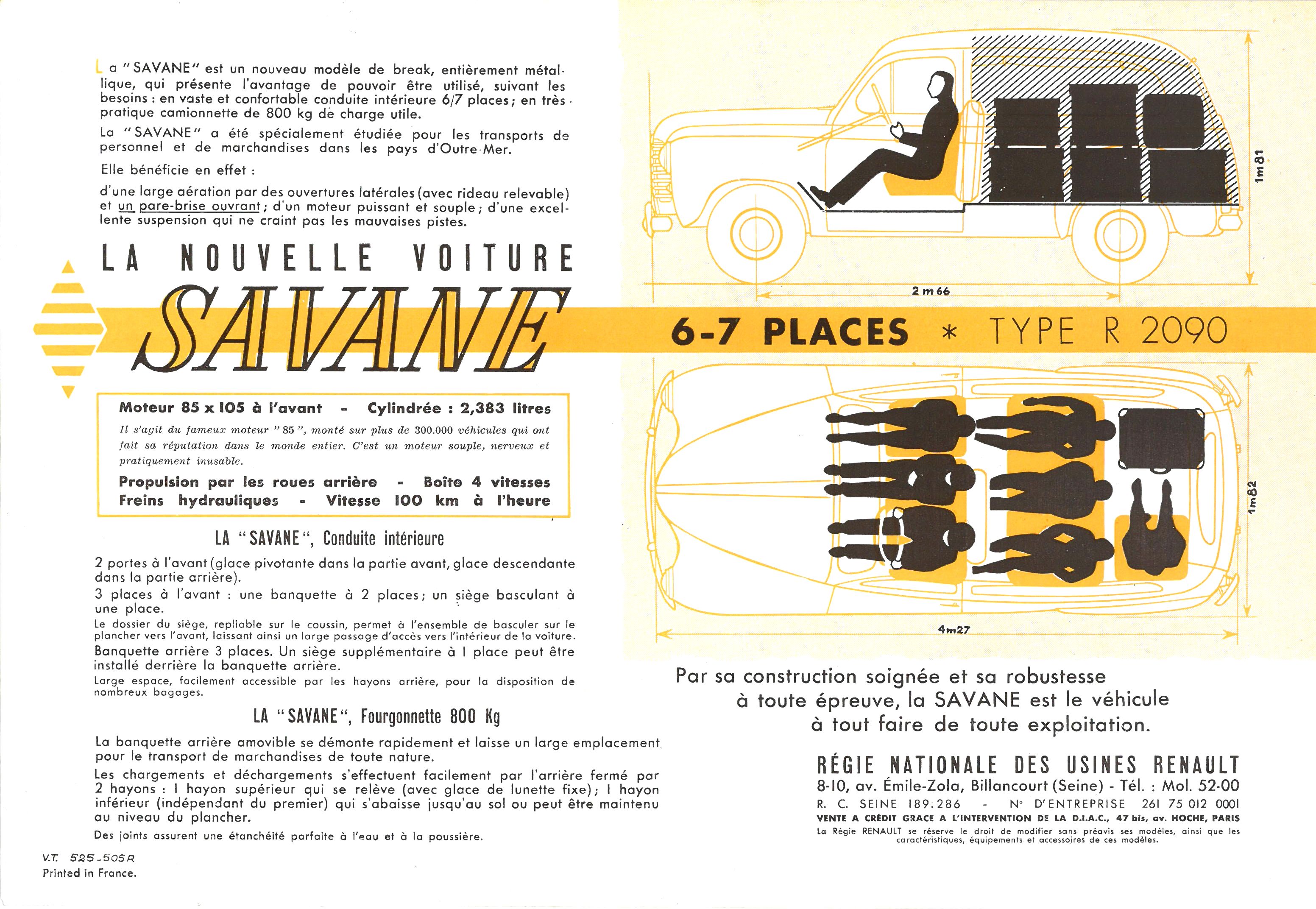 RENAULT série Colorale " la Savane" 6/7 places 800 Kgs  1951 N°4882 